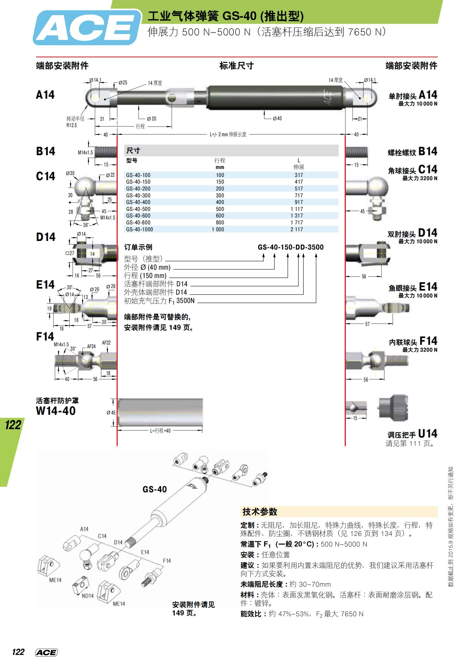 ACE氮气弹簧GS-19-50/100/150/200/250/300哪里买